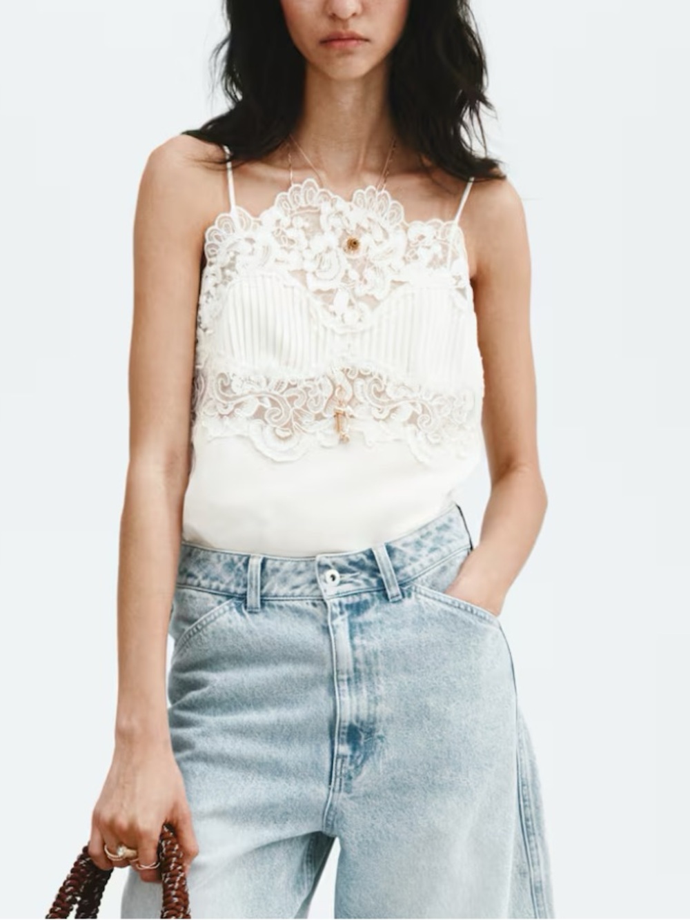 Lace-Trim Ivory Camisole Top